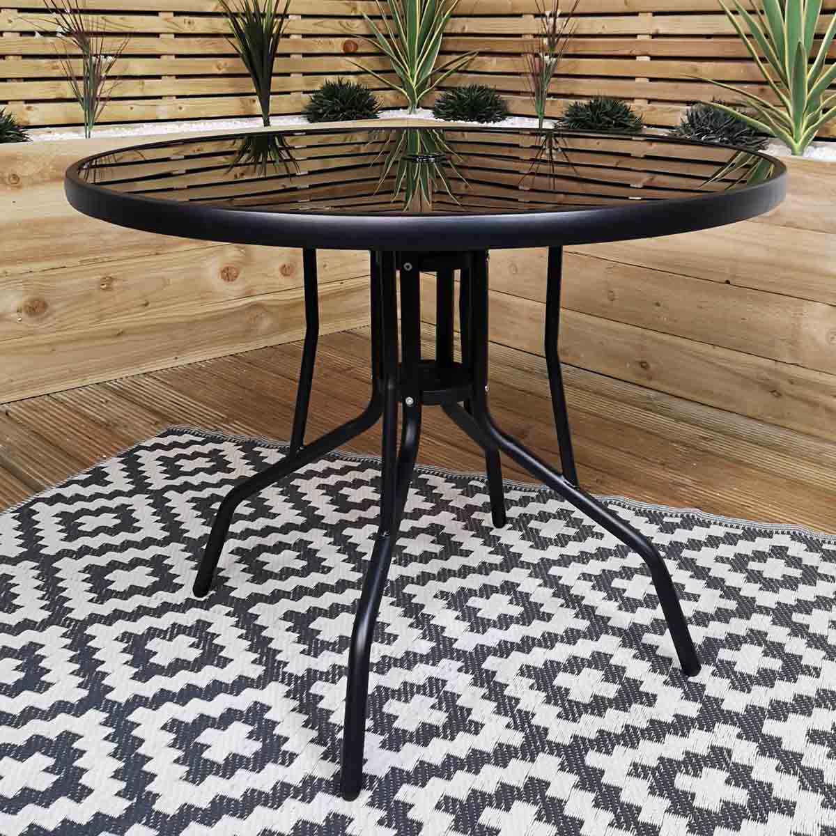glass patio table with umbrella hole uk Outsunny Aquatex Garden Curved Metal Frame Parasol 4  this outdoor dining table withstands the elements for years of quality use BIQWBIC 32" Patio Table with